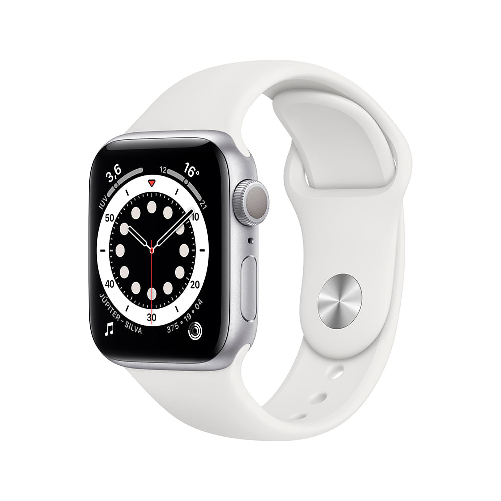Apple Watch Series 6 (GPS) 40mm caixa prateada de alumínio com pulseira esportiva branca - 0